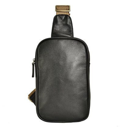 Black Leather Sling Bag Mens Minimalist Leather Sling Pack Cool Sling Crossbody Packs For Men