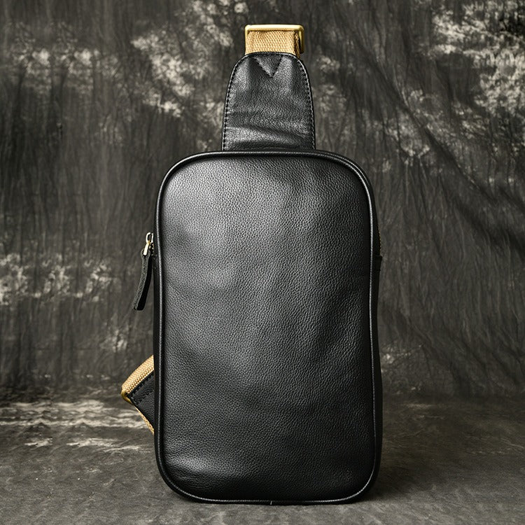 Black Leather Sling Bag Mens Minimalist Leather Sling Pack Cool Sling Crossbody Packs For Men