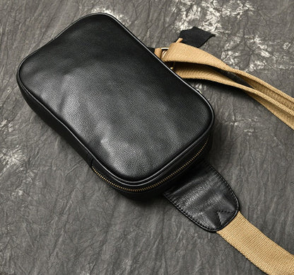 Black Leather Sling Bag Mens Minimalist Leather Sling Pack Cool Sling Crossbody Packs For Men