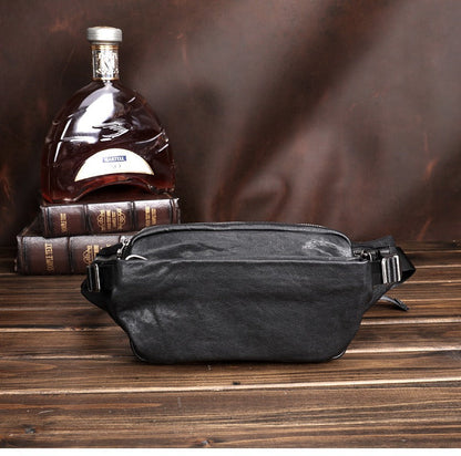 Black Leather Sling Bags Waist Bags Mens Cool Fanny Packs Hip Packs Sling Pack for Men