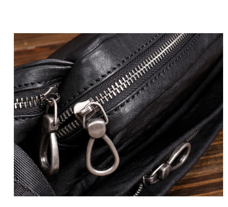 Black Leather Sling Bags Waist Bags Mens Cool Fanny Packs Hip Packs Sling Pack for Men