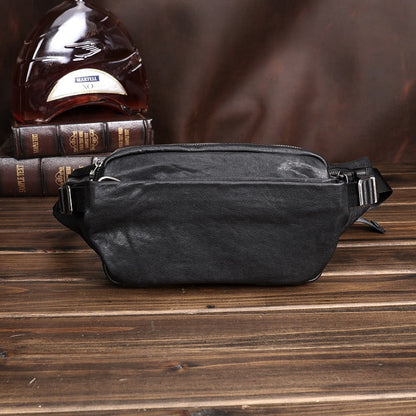 Black Leather Sling Bags Waist Bags Mens Cool Fanny Packs Hip Packs Sling Pack for Men