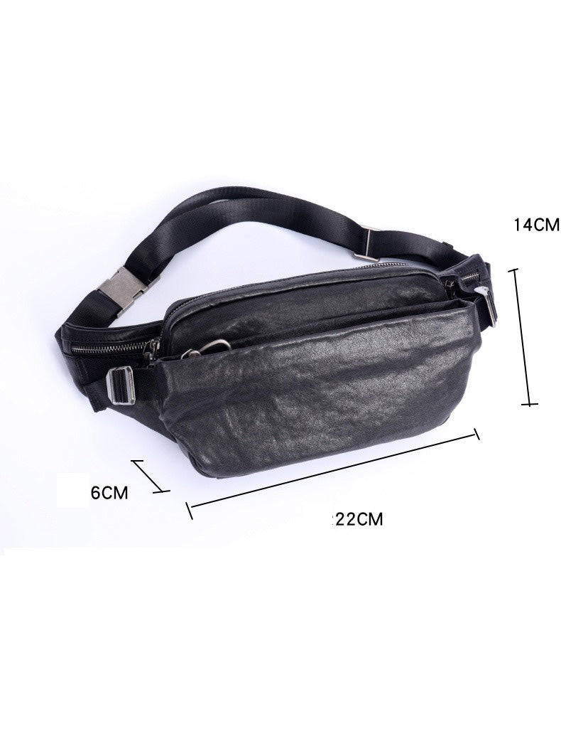 Black Leather Sling Bags Waist Bags Mens Cool Fanny Packs Hip Packs Sling Pack for Men