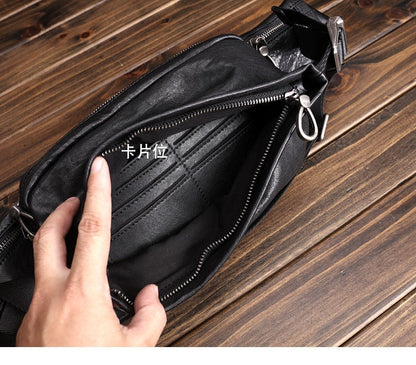 Black Leather Sling Bags Waist Bags Mens Cool Fanny Packs Hip Packs Sling Pack for Men