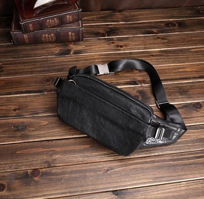 Black Leather Sling Bags Waist Bags Mens Cool Fanny Packs Hip Packs Sling Pack for Men