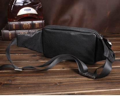 Black Leather Sling Bags Waist Bags Mens Cool Fanny Packs Hip Packs Sling Pack for Men