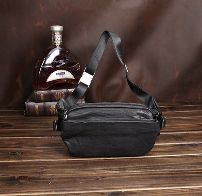 Black Leather Sling Bags Waist Bags Mens Cool Fanny Packs Hip Packs Sling Pack for Men