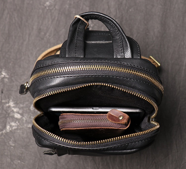 Black Leather Sling Pack Black Leather Sling Bag Cool Sling Crossbody Packs For Men