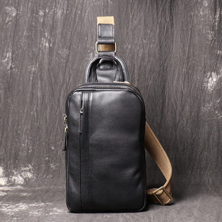 Black Leather Sling Pack Black Leather Sling Bag Cool Sling Crossbody Packs For Men