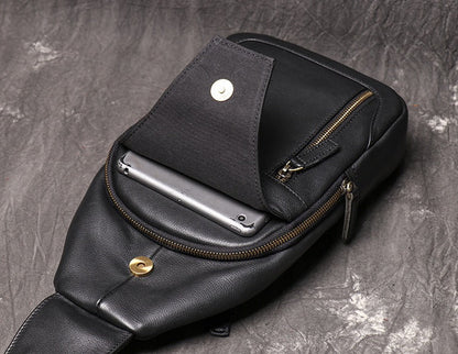 Black Leather Sling Pack Chest Bag Sling Bag Sling Crossbody Bag Sling Travel Bags For Men