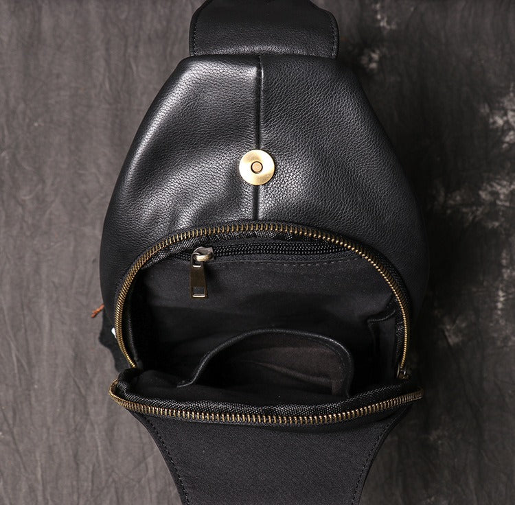 Black Leather Sling Pack Chest Bag Sling Bag Sling Crossbody Bag Sling Travel Bags For Men