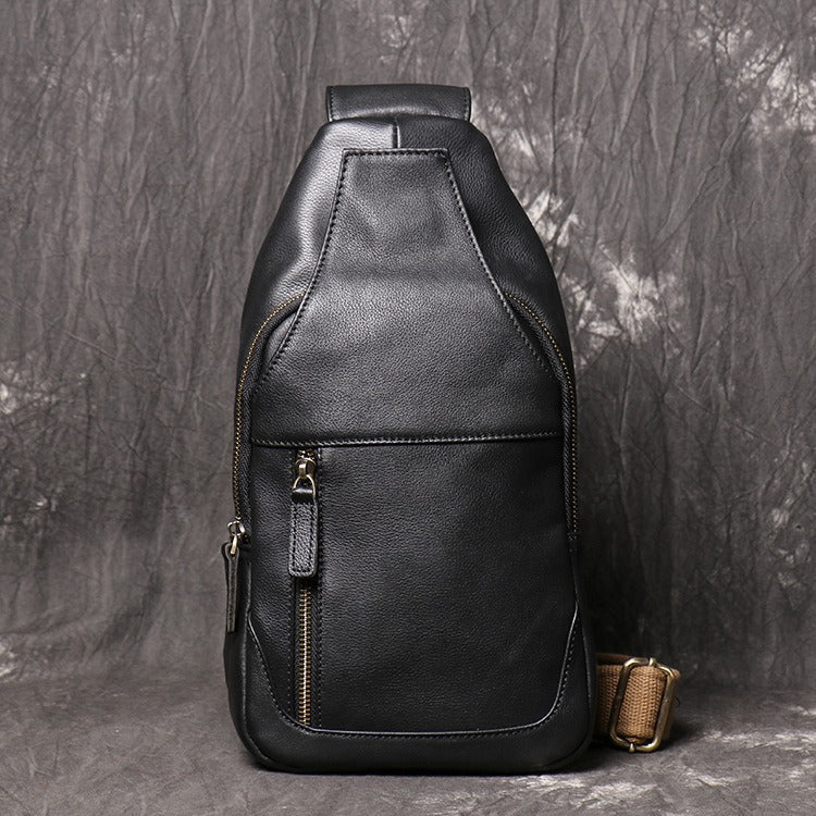 Black Leather Sling Pack Chest Bag Sling Bag Sling Crossbody Bag Sling Travel Bags For Men