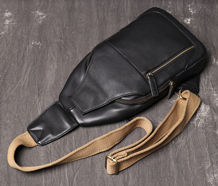 Black Leather Sling Pack Chest Bag Sling Bag Sling Crossbody Bag Sling Travel Bags For Men