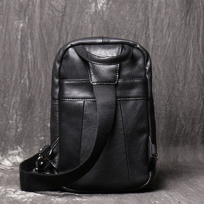 Black Leather Sling Packs Sling Bag Chest Bags Leather Sling Crossbody Pack Travel Bags For Men