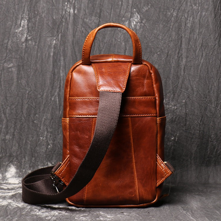 Black Leather Sling Packs Sling Bag Chest Bags Leather Sling Crossbody Pack Travel Bags For Men