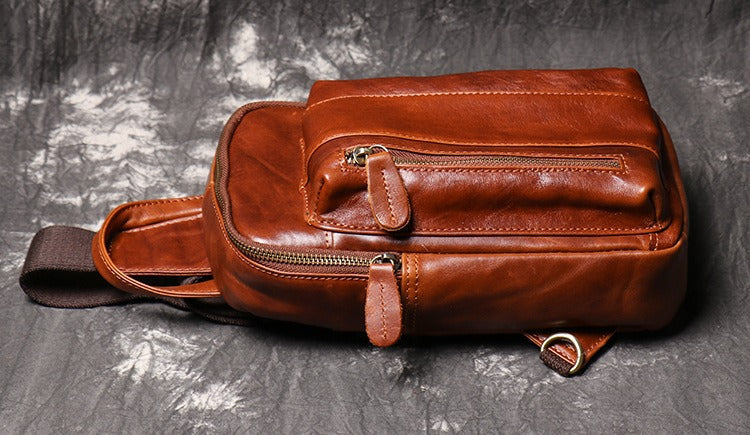 Brown Leather Sling Packs Sling Bag Chest Bags Leather Sling Crossbody Pack Travel Bags For Men