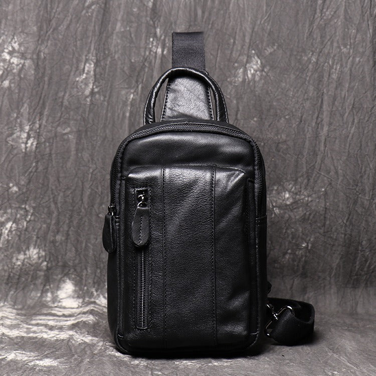 Black Leather Sling Packs Sling Bag Chest Bags Leather Sling Crossbody Pack Travel Bags For Men