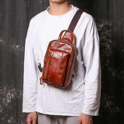 Brown Leather Sling Packs Sling Bag Chest Bags Leather Sling Crossbody Pack Travel Bags For Men