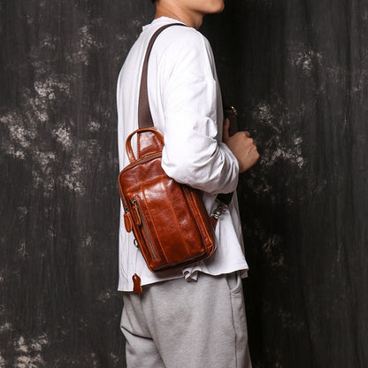 Black Leather Sling Packs Sling Bag Chest Bags Leather Sling Crossbody Pack Travel Bags For Men