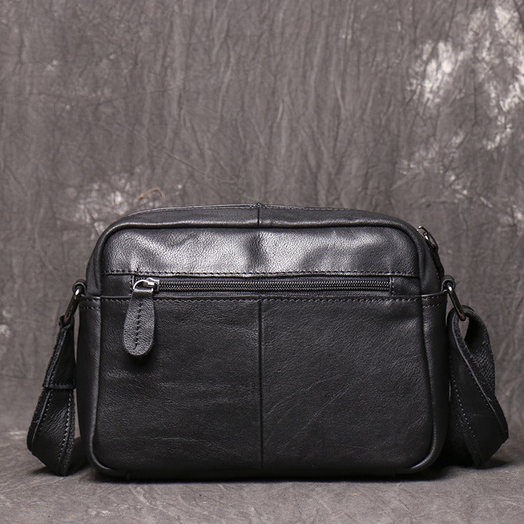 Black Leather Small Messenger Bag Black Courier Bag Side Bag Black Shoulder Bag For Men