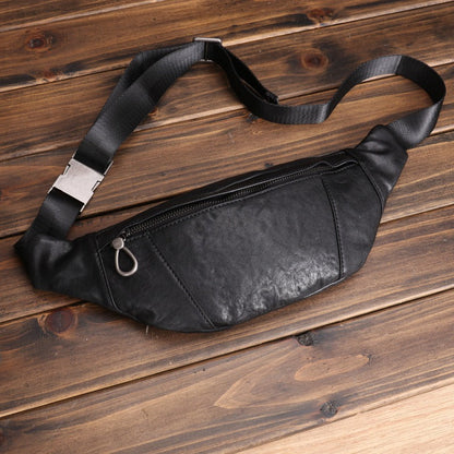 Black Leather Waist Bags Mens Slim Fanny Packs Hip Packs Sling Bags Sling Pack for Men