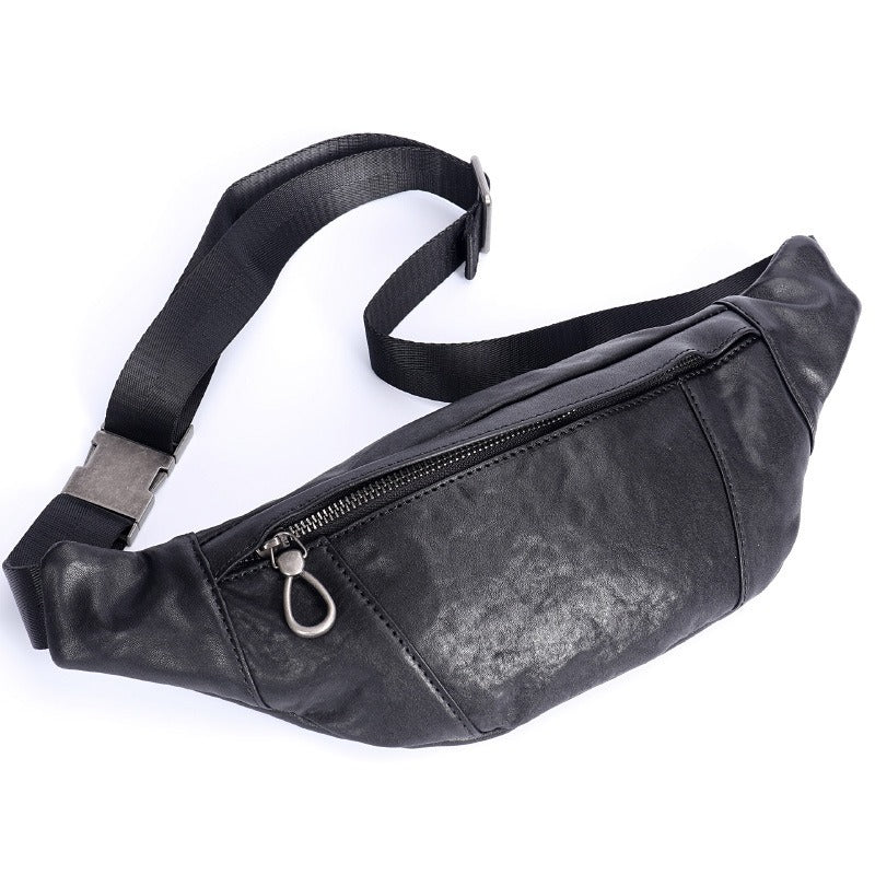 Black Leather Waist Bags Mens Slim Fanny Packs Hip Packs Sling Bags Sling Pack for Men