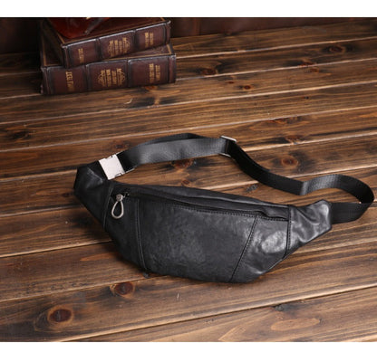 Black Leather Waist Bags Mens Slim Fanny Packs Hip Packs Sling Bags Sling Pack for Men