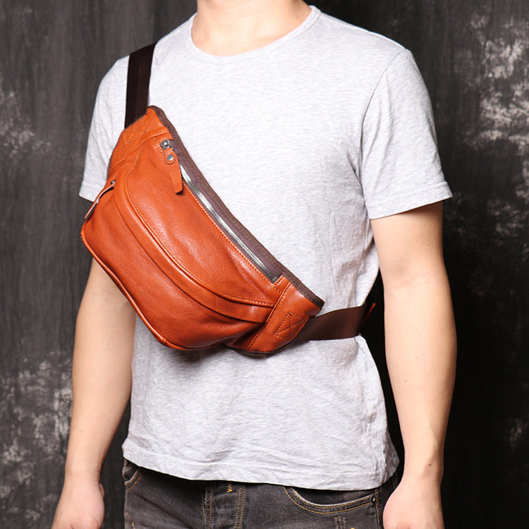 Leather Fanny Packs Black Mens Bum Bag Hip Bag Black Waist Bags For Men