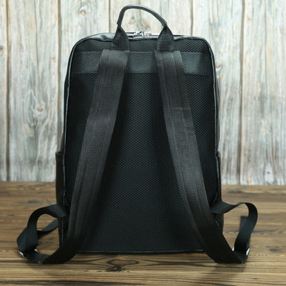 Black Mens Leather 14'' Laptop Backpack School Backpack Black Travel Backpack for Men