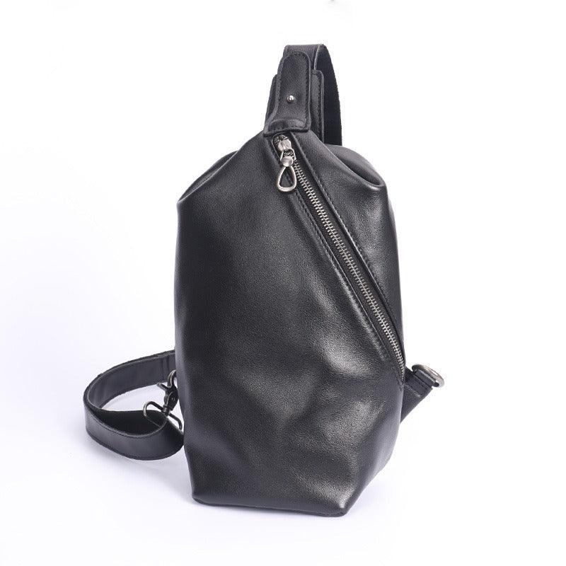 Black Mens Leather Sling Bag Sling Crossbody Pack Sling Travel Pack Sling Chest Bag For Men