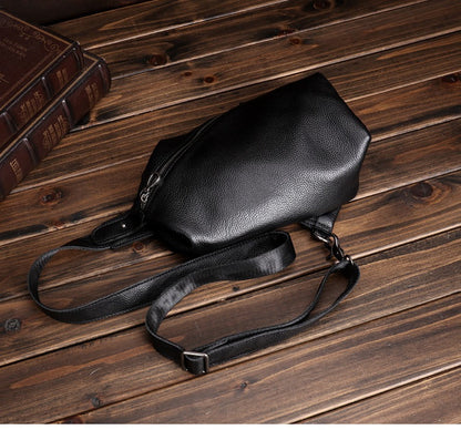 Black Mens Leather Sling Bag Sling Crossbody Pack Sling Travel Pack Sling Chest Bag For Men