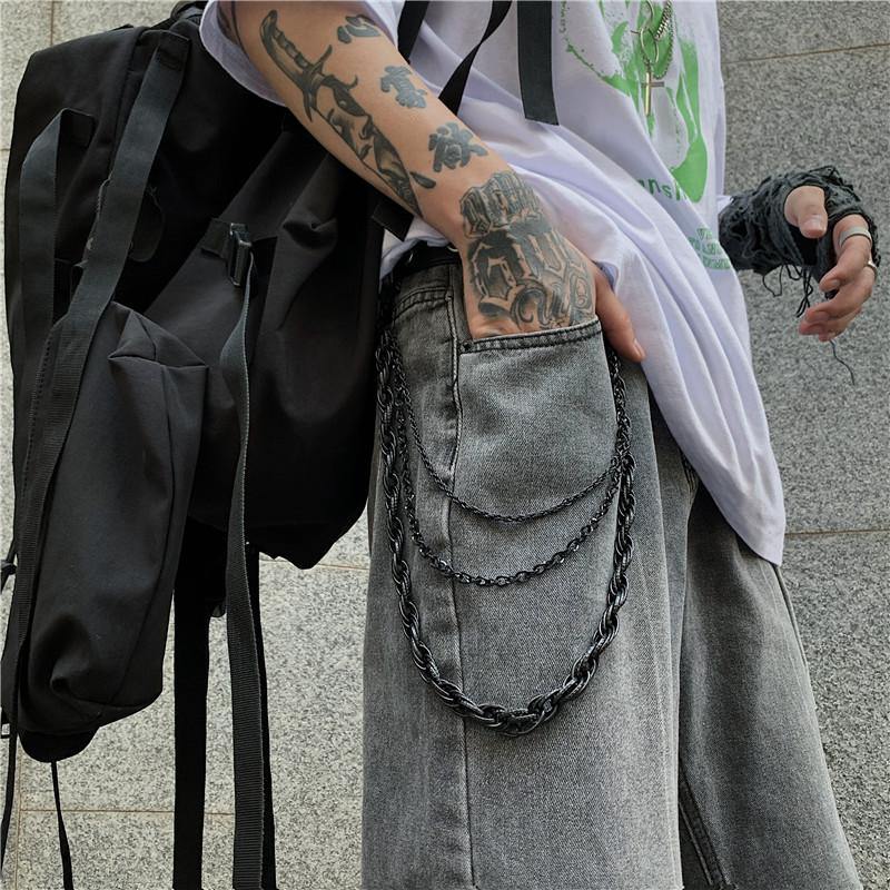 Black Metal WALLET CHAIN Triple LONG PANTS CHAIN Black Jeans Chain Jean ChainS FOR MEN