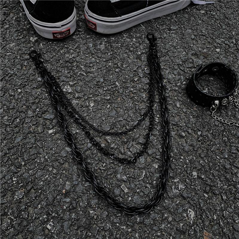 Black Metal WALLET CHAIN Triple LONG PANTS CHAIN Black Jeans Chain Jean ChainS FOR MEN