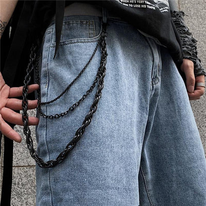 Black Metal WALLET CHAIN Triple LONG PANTS CHAIN Black Jeans Chain Jean ChainS FOR MEN