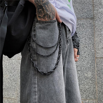 Black Metal WALLET CHAIN Triple LONG PANTS CHAIN Black Jeans Chain Jean ChainS FOR MEN