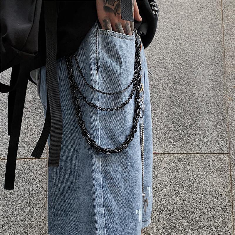 Black Metal WALLET CHAIN Triple LONG PANTS CHAIN Black Jeans Chain Jean ChainS FOR MEN