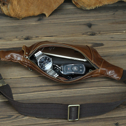 Coffee Mens Leather Waist Bag Bum Bag Vintage Fanny Pack for Men