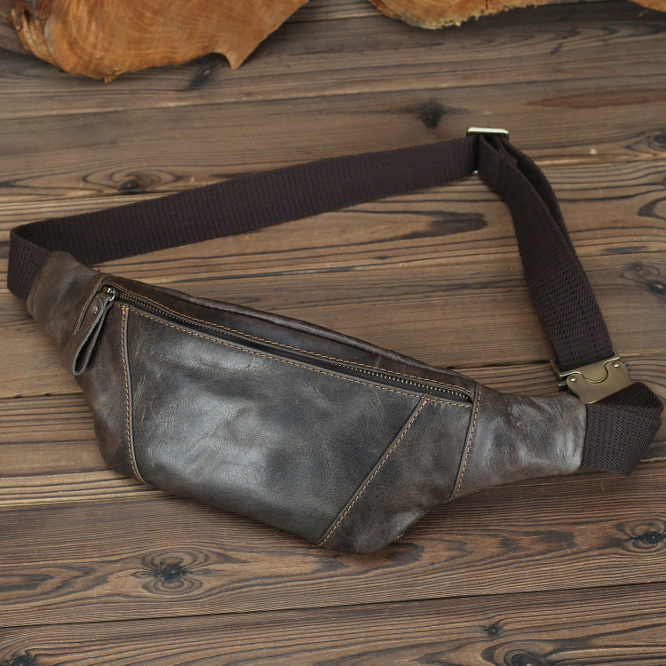 Coffee Mens Leather Waist Bag Bum Bag Vintage Fanny Pack for Men