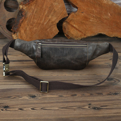 Coffee Mens Leather Waist Bag Bum Bag Vintage Fanny Pack for Men