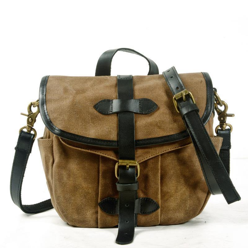 Khaki Waxed Canvas Mens Cycling Messenger Bags Khaki Canvas Bike Side Bag For Men