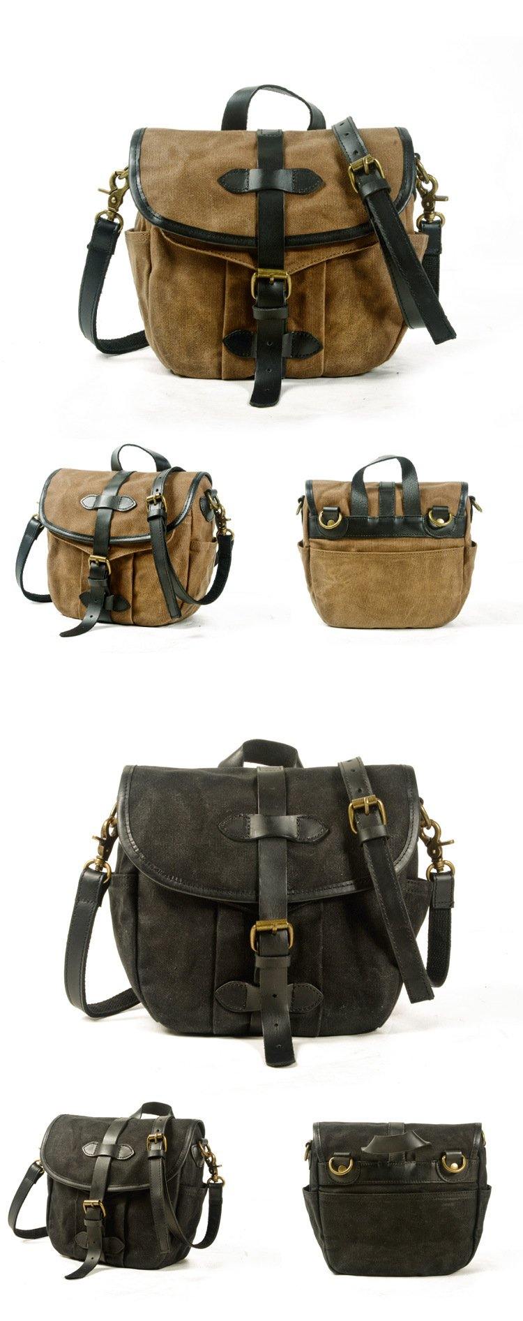 Khaki Waxed Canvas Mens Cycling Messenger Bags Khaki Canvas Bike Side Bag For Men