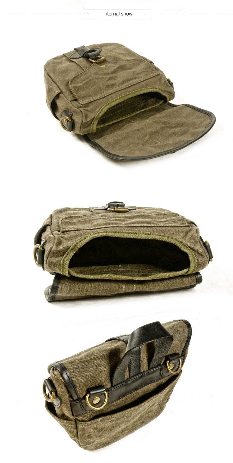 Green Waxed Canvas Mens Cycling Messenger Bags Green Canvas Bike Side Bag For Men