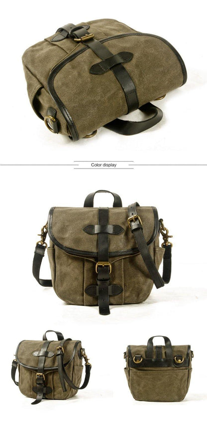 Green Waxed Canvas Mens Cycling Messenger Bags Green Canvas Bike Side Bag For Men