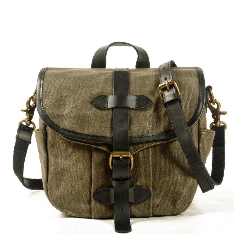 Green Waxed Canvas Mens Cycling Messenger Bags Green Canvas Bike Side Bag For Men