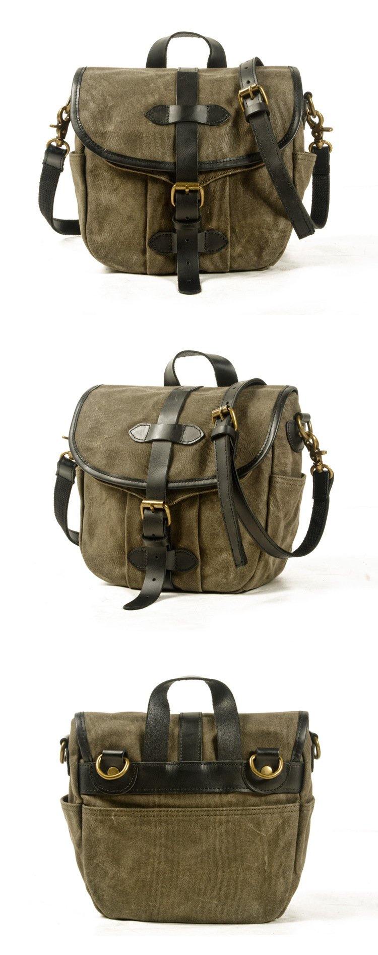 Green Waxed Canvas Mens Cycling Messenger Bags Green Canvas Bike Side Bag For Men