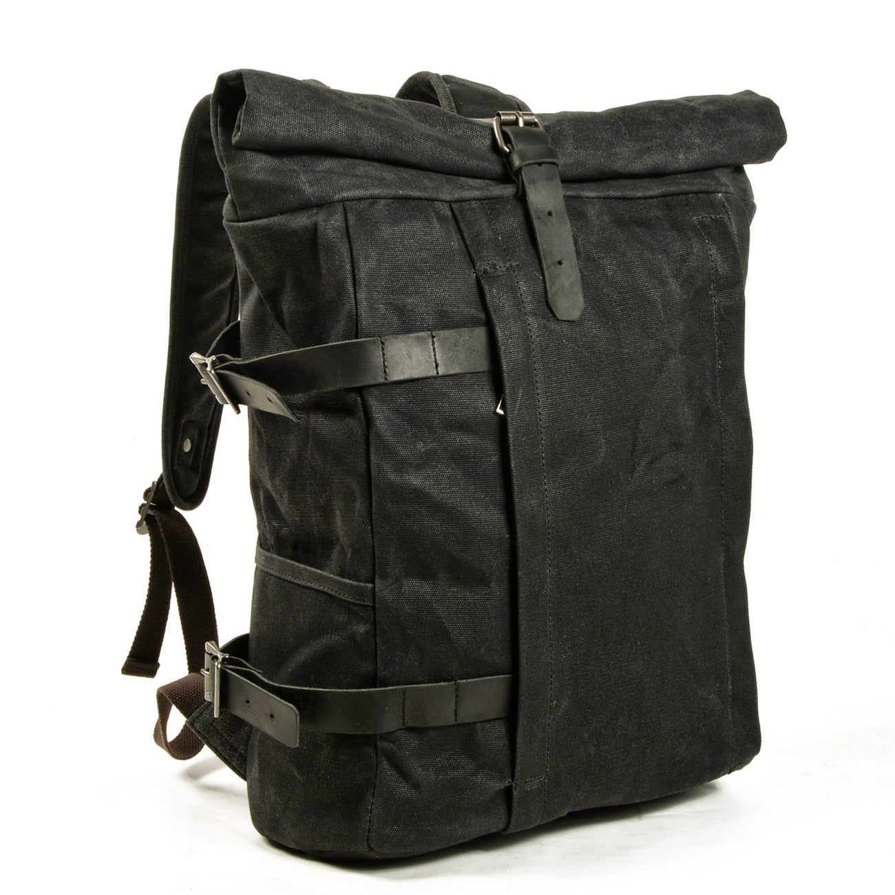 Black Waxed Canvas Travel Backpack Canvas Mens Laptop Rollup Backpack Hiking Backpack For Men