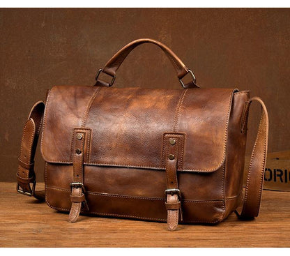 Brown Leather Mens 13 inches Briefcase Laptop Postman Bag Black Side Bag Courier Bag for Men