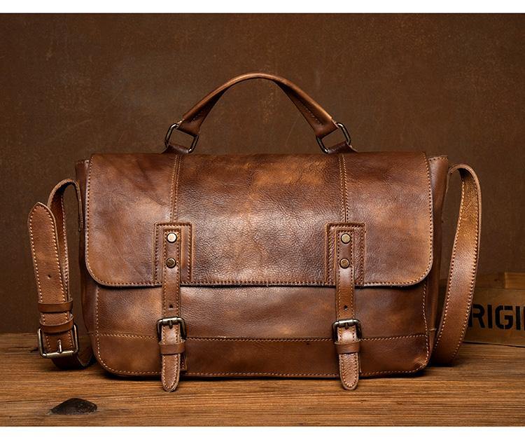 Brown Leather Mens 13 inches Briefcase Laptop Postman Bag Black Side Bag Courier Bag for Men