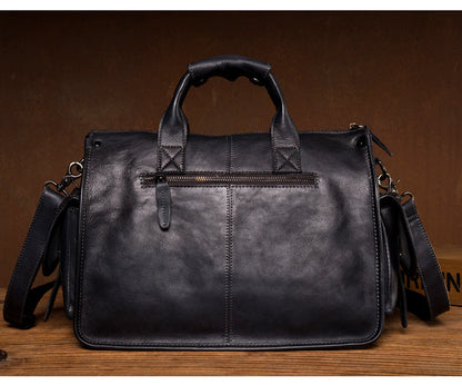 Cool Brown Leather Mens 14 inches Laptop Briefcase Black Business Side Bag Work Bag for Men