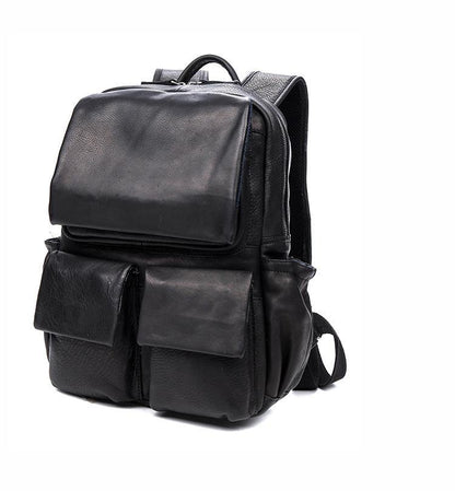 Cool Black Mens Leather 14 inches Computer Backpacks Cool Travel Backpacks School Backpack for men